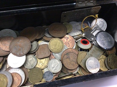 Lot 895 - Various wristwatches, coins and sundries within a black lacquered box
