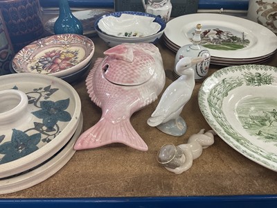 Lot 66 - Mixed group of china to include Crown Staffordshire hunting plates, Hornsea storage jars and other decorative pieces
