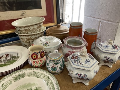 Lot 66 - Mixed group of china to include Crown Staffordshire hunting plates, Hornsea storage jars and other decorative pieces