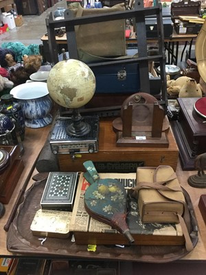 Lot 459 - Vintage 'The Neo Cyclostyle' duplicating apparatus in wooden case, together with a selection of sundry items to include walking sticks, world globe, tray, etc