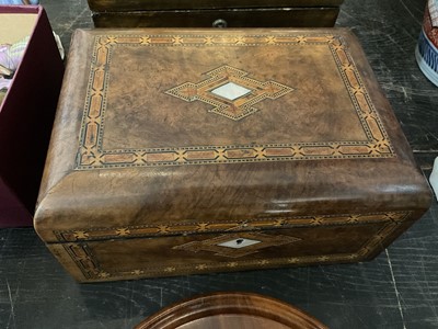 Lot 190 - Two 19th century wooden needlework boxes, two solitaire boards