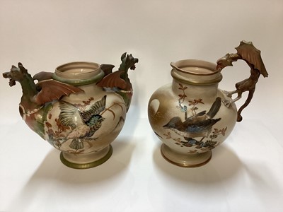 Lot 1142 - Alfred Stellmacher Austrian porcelain vase with dragon handle, together with a similar twin handled vase Worcester blush ivory vases, Nao and other figurines