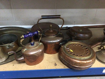 Lot 72 - Collection of 19th century and later copper and brass to include warming pans, silver plate and other metalware