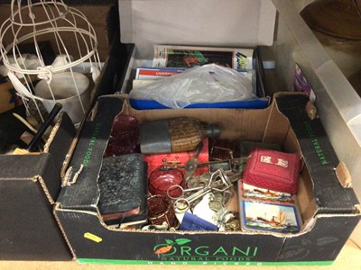 Lot 69 - Victorian walnut work box, mantel clocks and sundry items