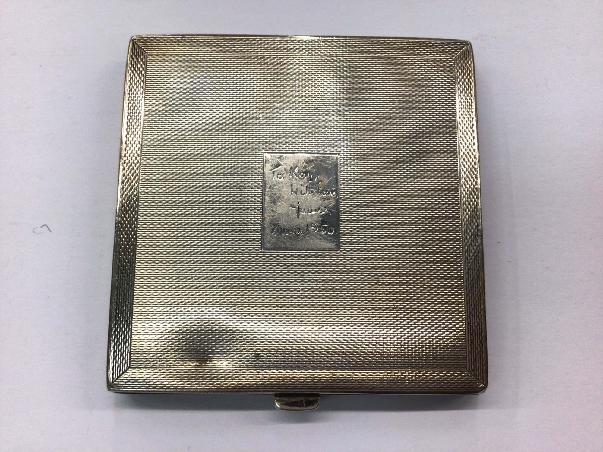 Lot 823 - 1950s silver and green enamel powder compact