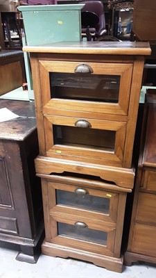 Lot 1055 - Pair of bedside chests of three drawers with bevelled glazed fronts