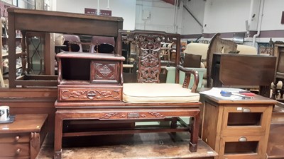 Lot 1065 - Chinese hardwood telephone seat and similar mirror