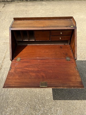 Lot 72 - Edwardian inlaid mahogany bureau with fitted interior above two short and two long drawers