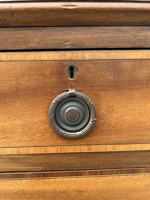 Lot 72 - Edwardian inlaid mahogany bureau with fitted interior above two short and two long drawers