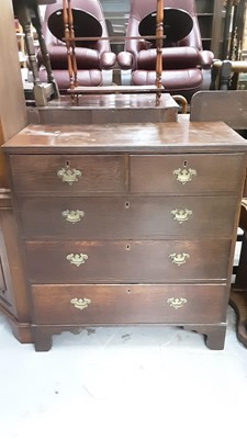 Lot 1043 - Nineteenth century oak chest of two short and three long graduated drawers, 92.5cm wide, 45.5cm deep, 102cm high