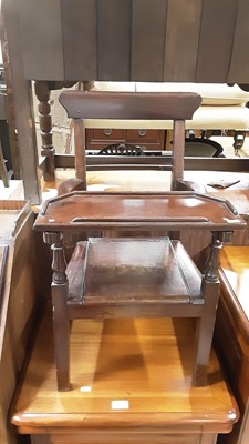 Lot 1053 - Edwardian mahogany child's chair with tray front and rising lid for a commode