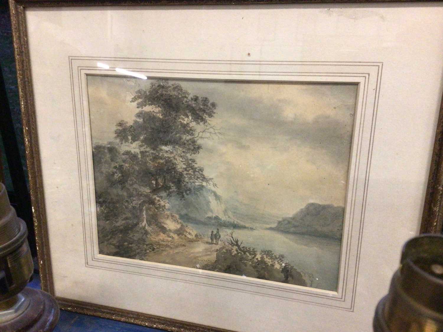 Lot 101 - Attributed to William Payne watercolour - extensive lake view, in glazed frame, Frost & Reed label verso