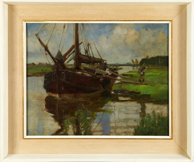 Lot 1140 - Bertram Priestman (1868-1951) oil on canvas - Suffolk River, signed with initials and dated '98, 41cm x 51cm, in painted wooden frame