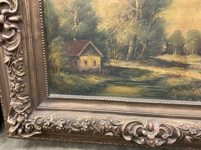 Lot 170 - Two large 19th century oils on canvas in gilt frames - Landscapes
