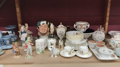 Lot 671 - The Landing on the Moon 20th July 1969 commemorative moon ornament and two saucers plus Doulton character jug "The Falconer" and other figurines