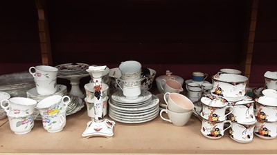 Lot 677 - Coalport cake stand, bowl, candle stick and tea plates, and other tea ware including Poole, Heathcote and Royal Doulton coffee cans