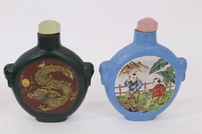 Lot 791 - Small collection of Chinese ceramic and glass snuff bottles, together with a Chinese bronze figural sculpture. (9)