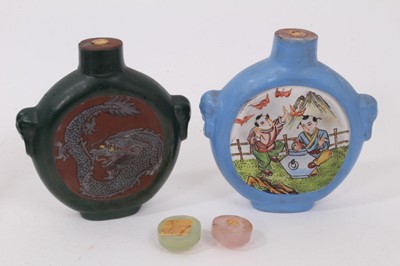 Lot 791 - Small collection of Chinese ceramic and glass snuff bottles, together with a Chinese bronze figural sculpture. (9)