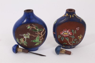 Lot 791 - Small collection of Chinese ceramic and glass snuff bottles, together with a Chinese bronze figural sculpture. (9)