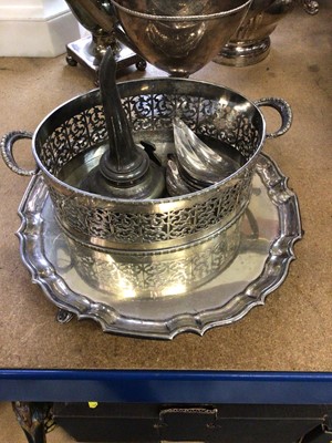 Lot 65 - A group of mostly 19th century silver plate, including teapots, salver, etc