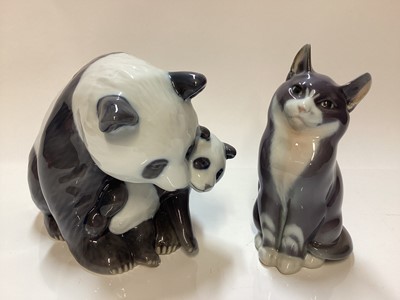 Lot 1107 - Royal Copenhagen panda group and cat