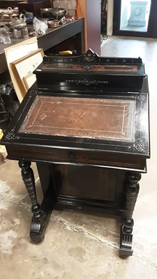 Lot 1076 - Late Victorian ebonised and burr walnut davenport