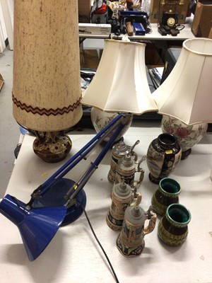 Lot 300 - Blue anglepoise lamp, German pottery lamp, pair of table lamps and other china