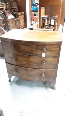 Lot 1066 - Nineteenth century mahogany bowfront chest of three long drawers, 90cm wide, 53cm deep, 91cm high