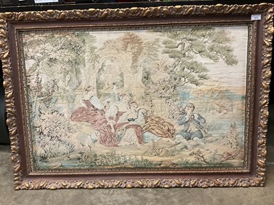 Lot 171 - French style taperstry depicting figures in landscape, in gilt frame