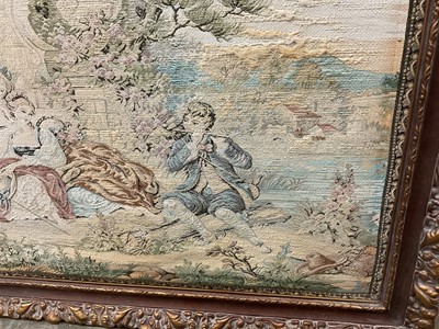Lot 171 - French style taperstry depicting figures in landscape, in gilt frame