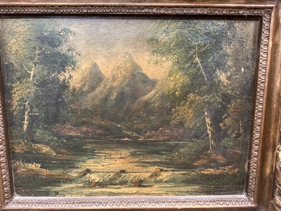 Lot 172 - Large late 19th oil on canvas in gilt frame -landscape, another similar together with an oil on canvas Madame Veuve Clicquot Ponsar din