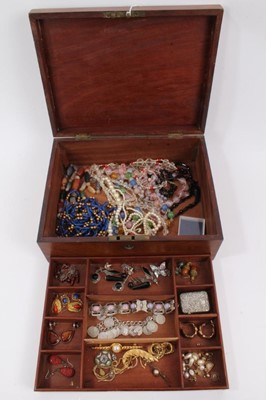 Lot 939 - Wooden work box containing vintage costume jewellery