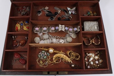 Lot 939 - Wooden work box containing vintage costume jewellery