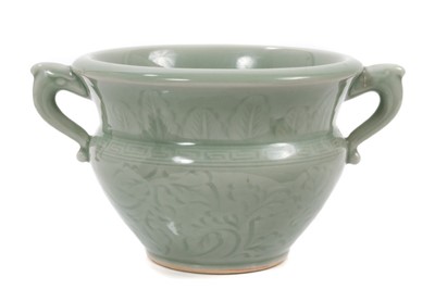 Lot 98 - A Chinese celadon two handled censer