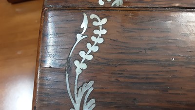 Lot 120 - Victorian rosewood and mother of pearl writing slope, 35cm wide
