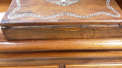 Lot 120 - Victorian rosewood and mother of pearl writing slope, 35cm wide