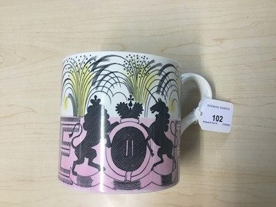 Lot 102 - Eric Ravilious for Wedgwood, a 1953 Elizabeth II Coronation Mug with black printed marks to the base and another Wedgwood Alphabet mug