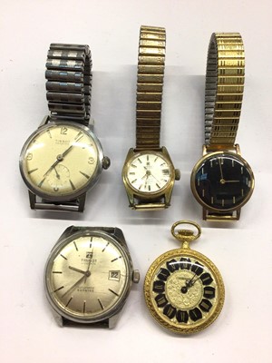 Lot 866 - Tissot Visodate Automatic Seastar wristwatch, one other Tissot Seastar, ladies vintage gold plated Tissot watch, one other watch and a fob watch (5)