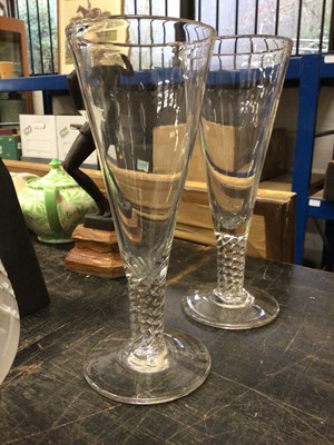 Lot 132 - A large pair of Victorian oversized wine glasses/vases, 31cm high, and a group of glass shades