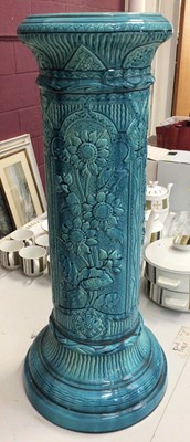 Lot 368 - Burmantofts turquoise glazed jardinière stand with floral decoration