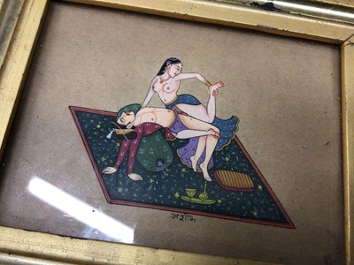 Lot 136 - Indian erotic miniature painting, 9.5cm x 7cm, in frame