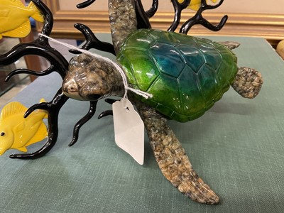 Lot 837 - Chris Barela enamelled bronze sculpture of a turtle and fishes