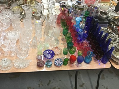 Lot 392 - Group of 19th century and later glassware to include Bristol green and Cranberry glsss wine glasses, cut glass and other items.