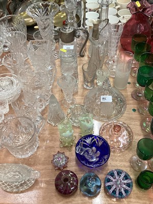 Lot 392 - Group of 19th century and later glassware to include Bristol green and Cranberry glsss wine glasses, cut glass and other items.