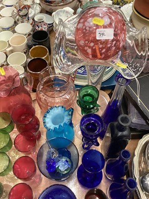 Lot 392 - Group of 19th century and later glassware to include Bristol green and Cranberry glsss wine glasses, cut glass and other items.