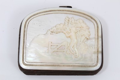 Lot 866 - 19th century French carved mother of pearl coin purse with relief carved decoration