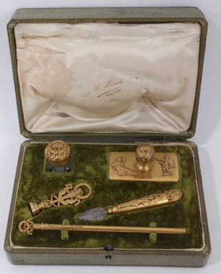 Lot 838 - Early 20th century French Napoleonic revival ormolu desk set, boxed