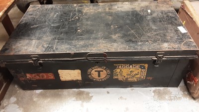 Lot 1101 - Vintage tin trunk, together with another trunk and two leather suitcases (4)