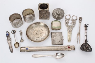 Lot 249 - Selection of miscellaneous Continental and other silver and white metal, including a vesta, peacock b