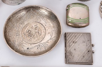 Lot 249 - Selection of miscellaneous Continental and other silver and white metal, including a vesta, peacock b